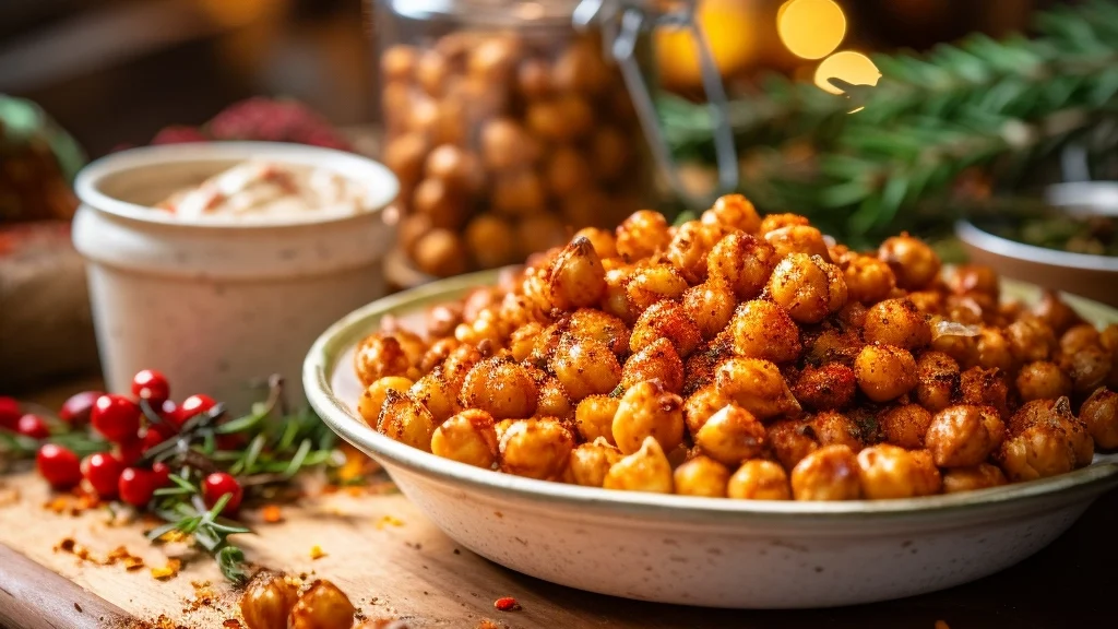 Seasoned chickpeas in bowl on table with various other ingredients Seasoned chickpeas in bowl on table with various other ingredients.